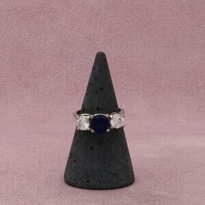 sterling silver round-cut blue & clear cz ring size 5.75